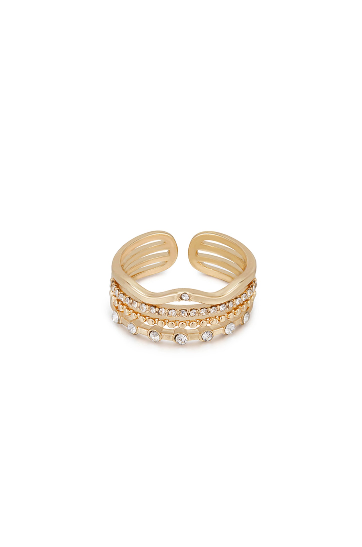Crystal and 18k Gold Plated Pre-Stacked Ring