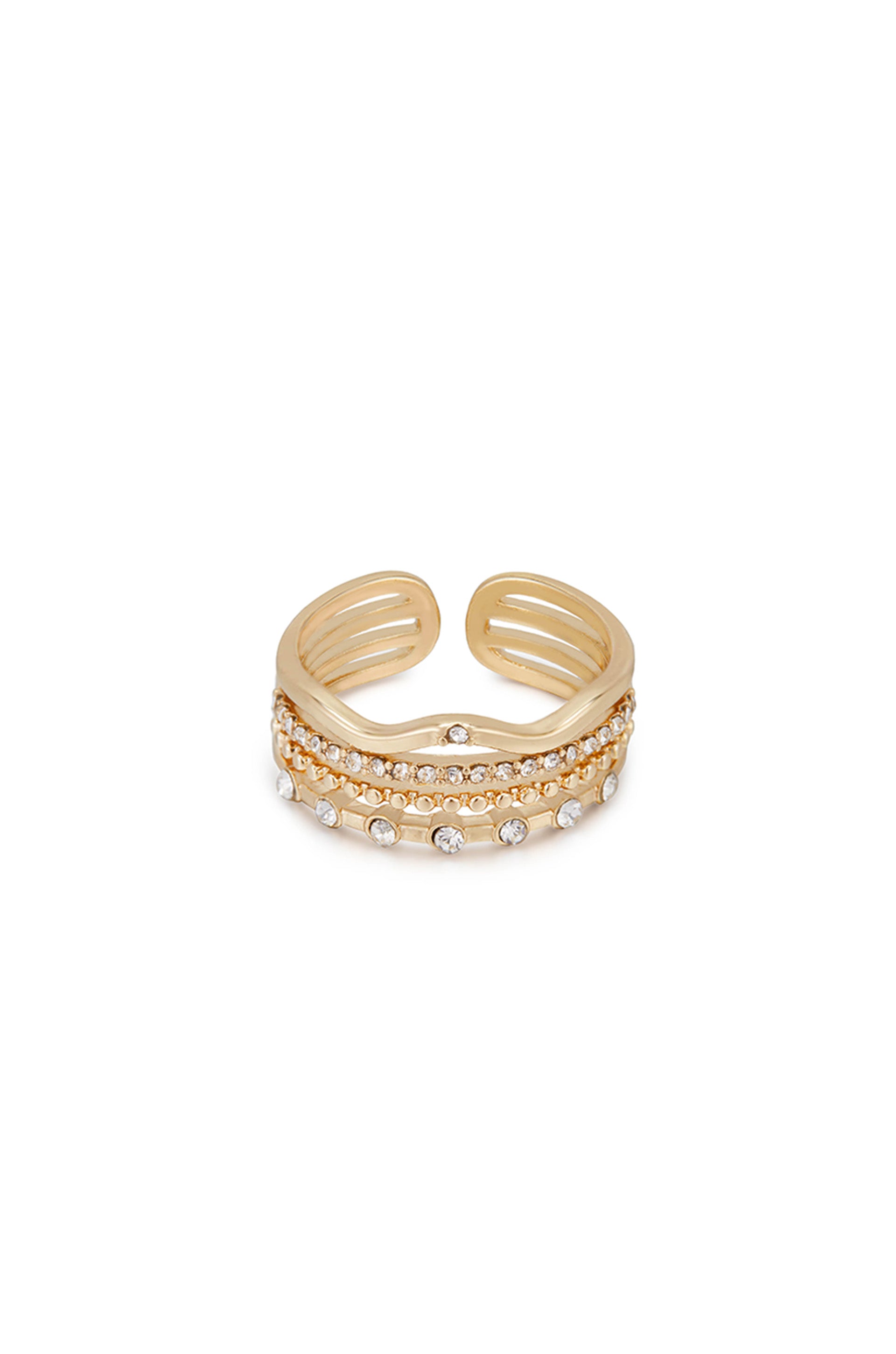 Crystal and 18k Gold Plated Pre-Stacked Ring