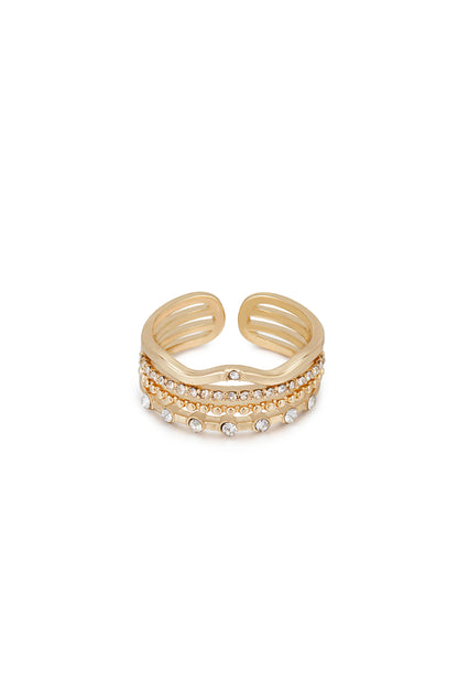 Crystal and 18k Gold Plated Pre-Stacked Ring