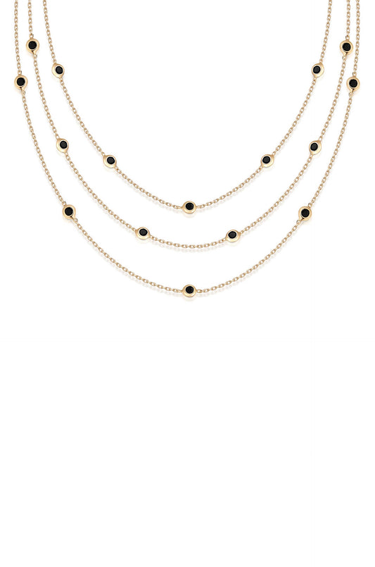 Perfect Crystal Dotted 18k Gold Plated Layered Necklace