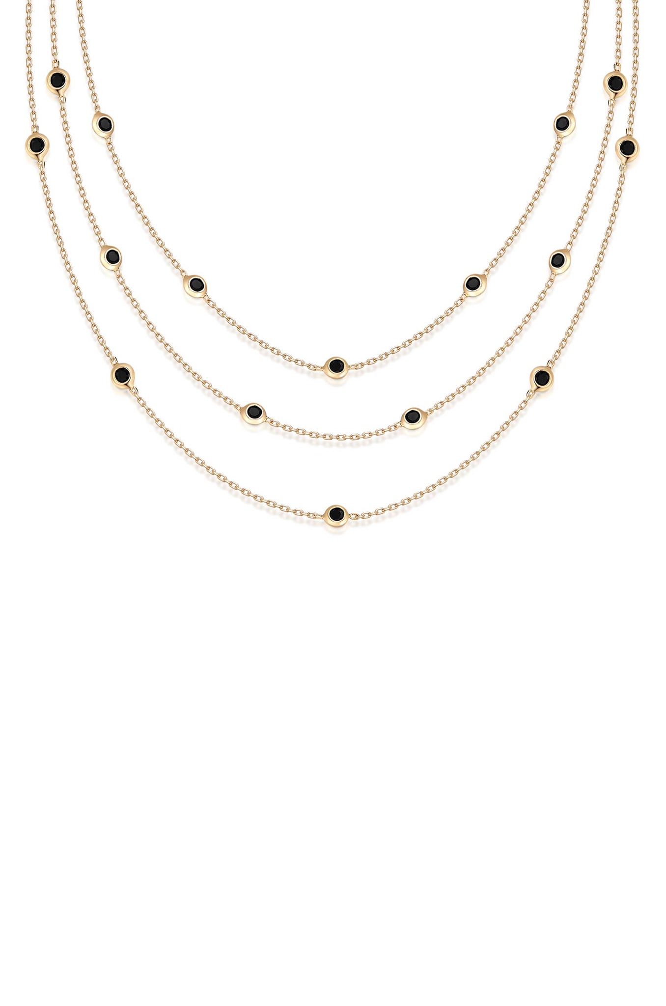 Perfect Crystal Dotted 18k Gold Plated Layered Necklace