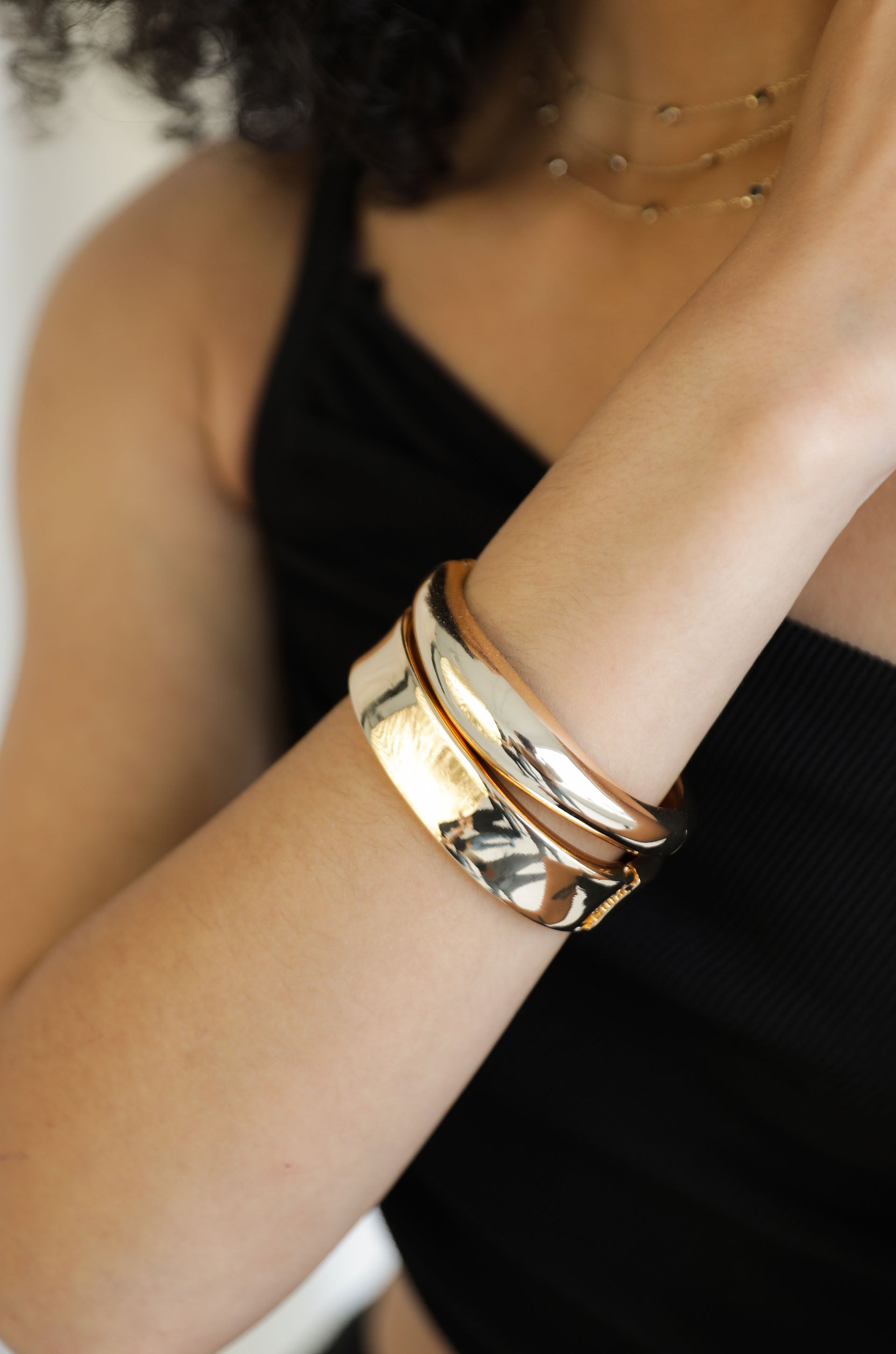 Double Golden Bangle Set on model