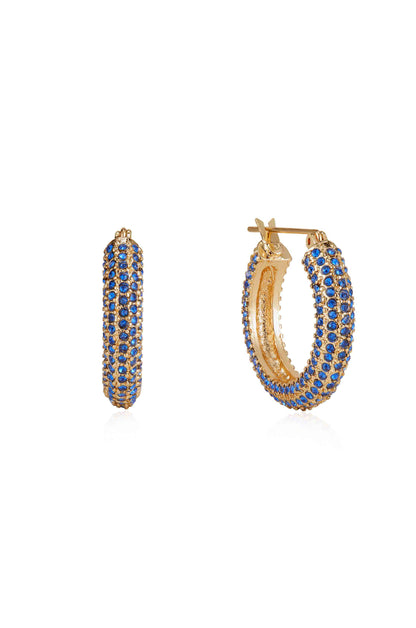 Sparkle Bits Mini Crystal 18k Gold Plated Hoops in sapphire
