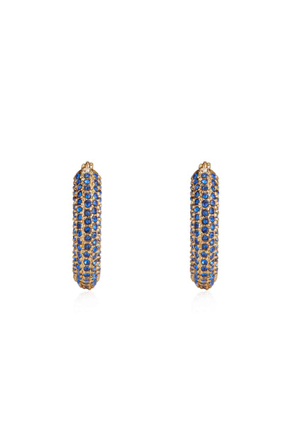 Sparkle Bits Mini Crystal 18k Gold Plated Hoops in sapphire front
