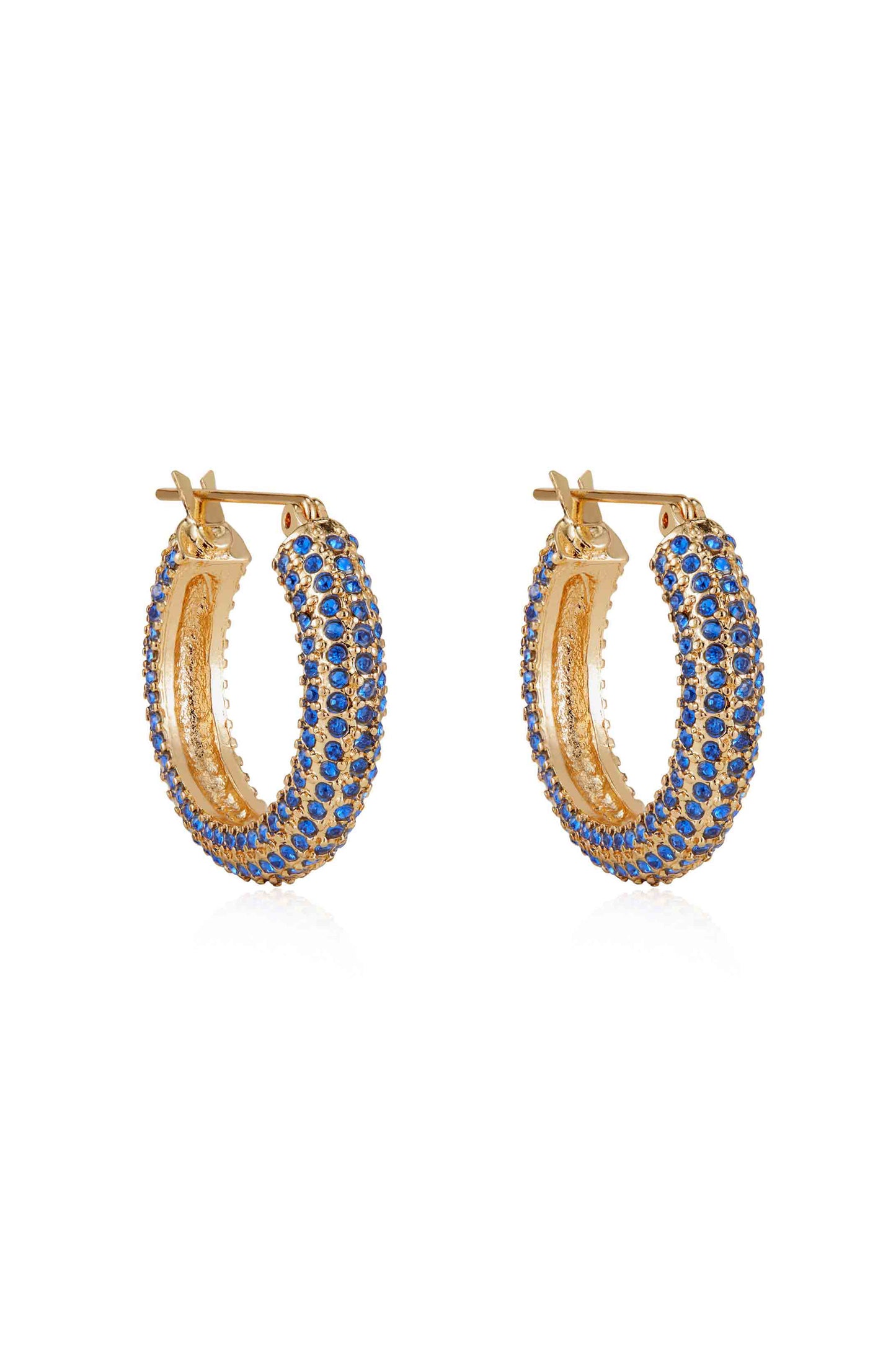 Sparkle Bits Mini Crystal 18k Gold Plated Hoops in sapphire side