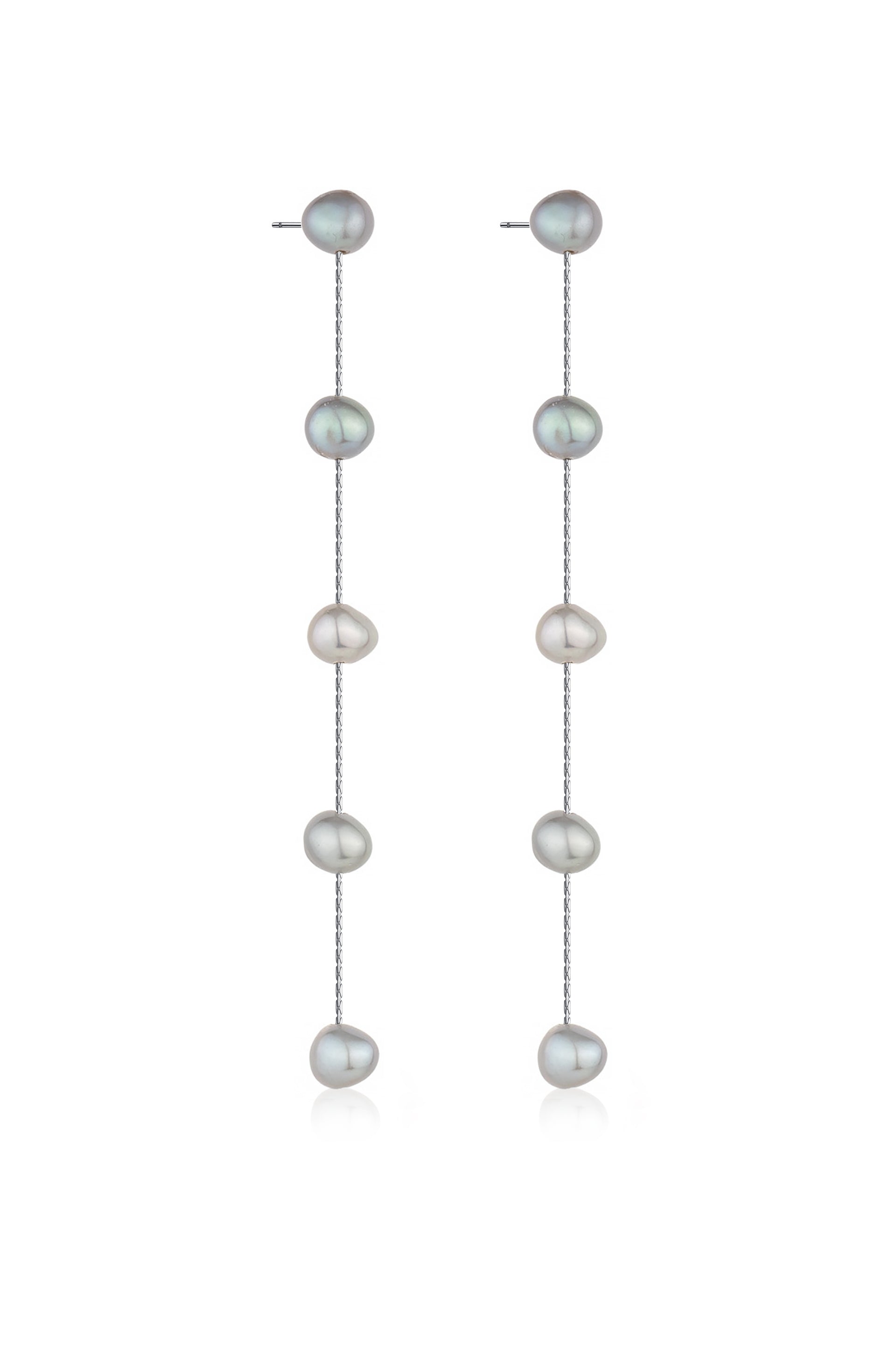 Dripping Pearl Delicate Drop Earrings in grey side view