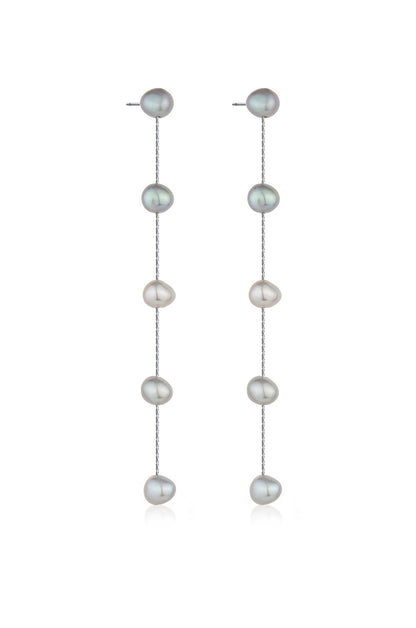 Dripping Pearl Delicate Drop Earrings in grey side view