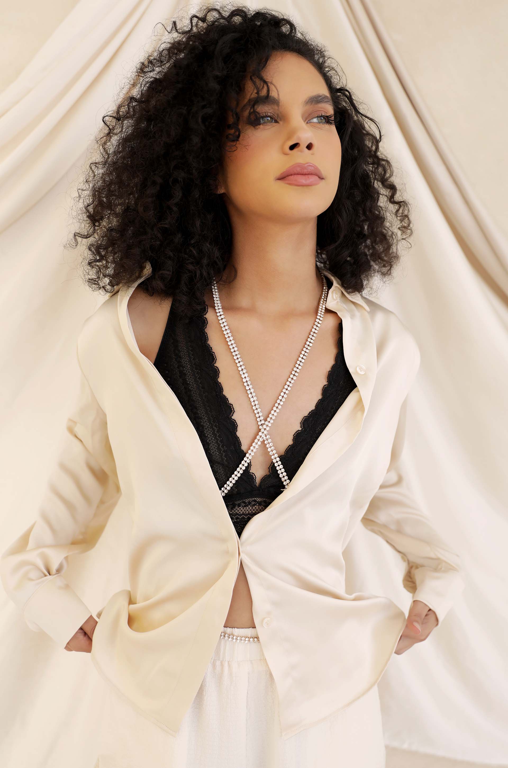 Wrapped Up in Crystal Body Chain on model