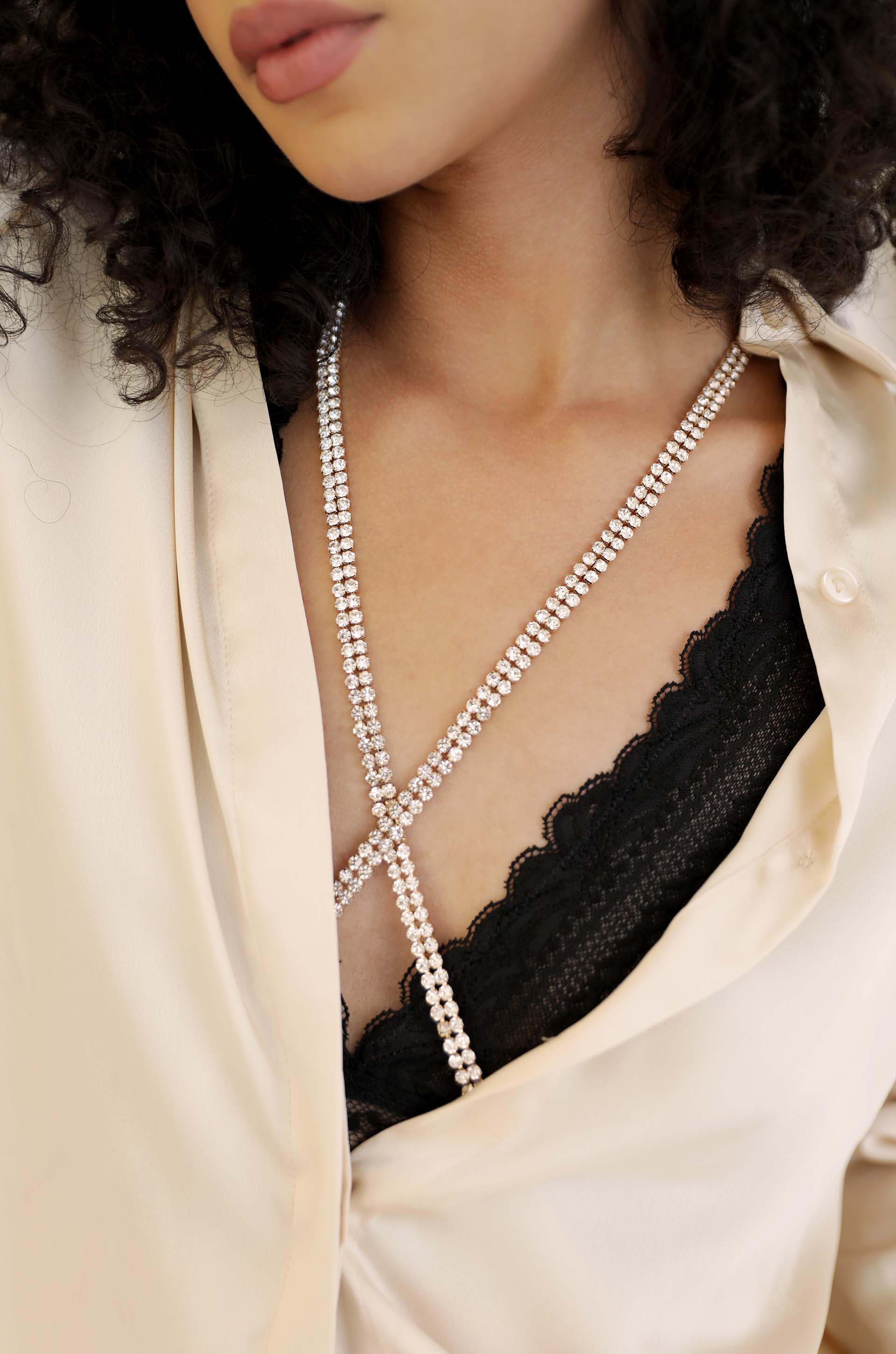 Wrapped Up in Crystal Body Chain on model 2