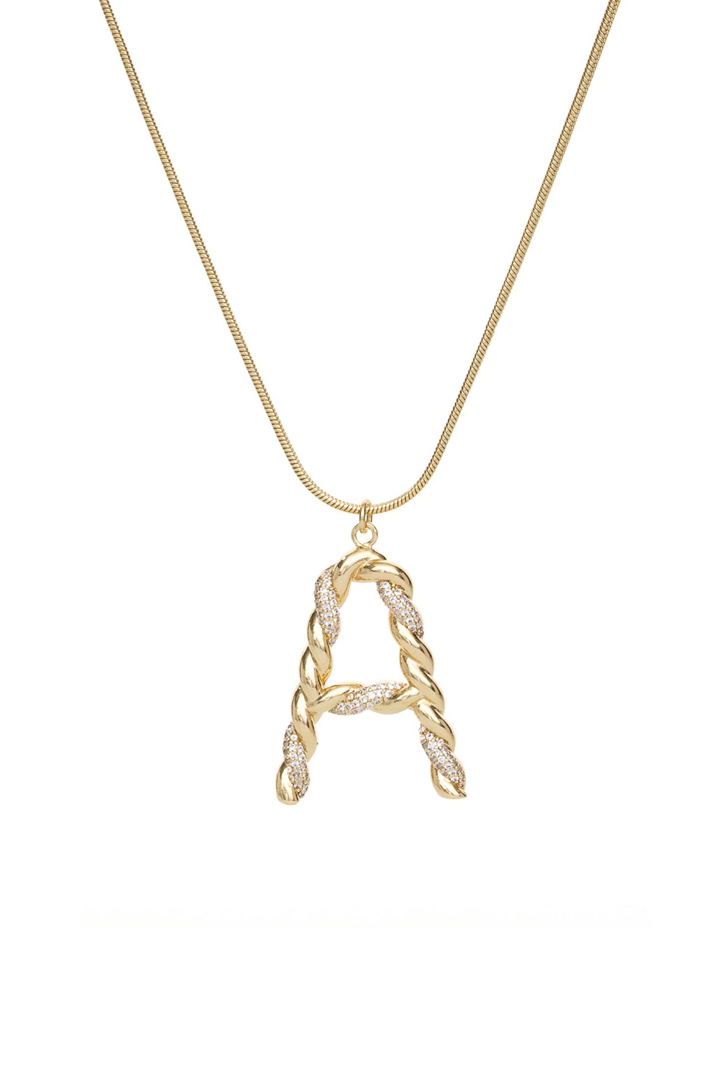 Twisted Crystal Initial 18k Gold Plated Necklace letter A