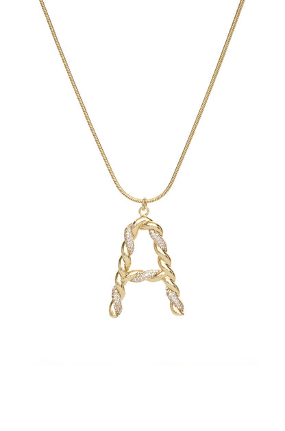 Twisted Crystal Initial 18k Gold Plated Necklace letter A