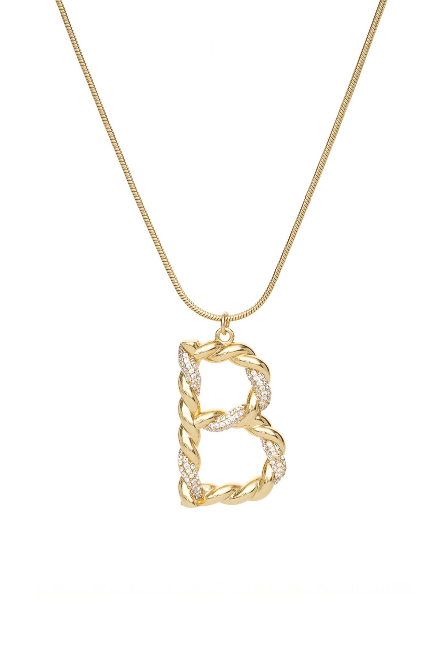 Twisted Crystal Initial 18k Gold Plated Necklace letter B