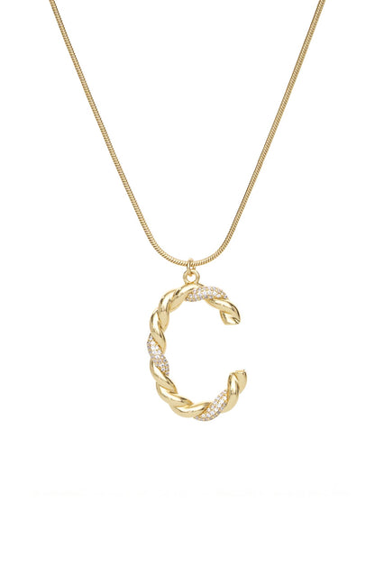 Twisted Crystal Initial 18k Gold Plated Necklace letter C