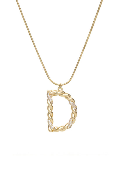 Twisted Crystal Initial 18k Gold Plated Necklace letter D