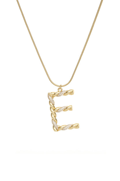 Twisted Crystal Initial 18k Gold Plated Necklace letter E
