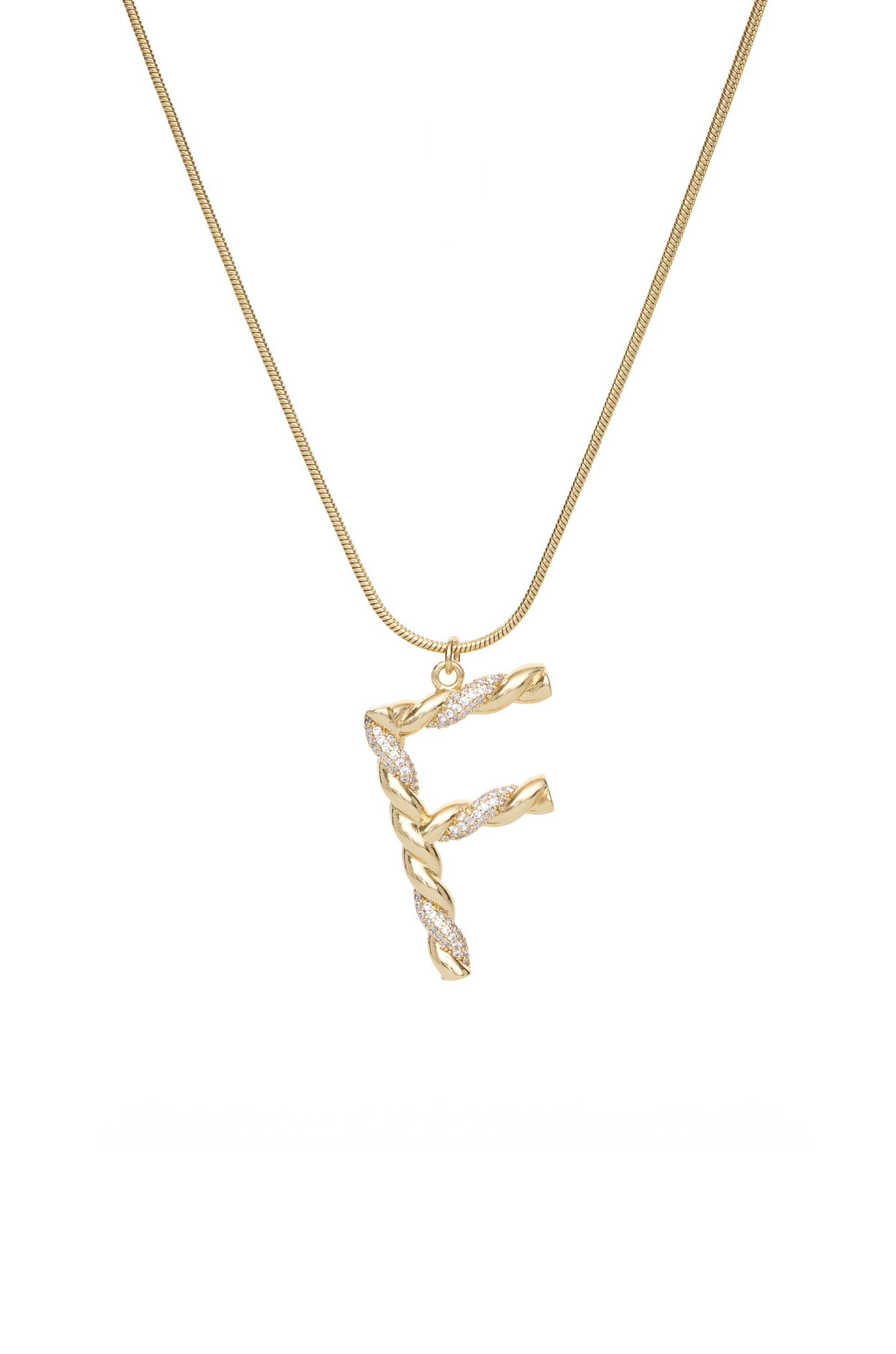 Twisted Crystal Initial 18k Gold Plated Necklace letter F