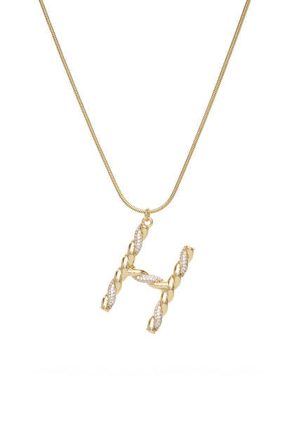 Twisted Crystal Initial 18k Gold Plated Necklace letter H