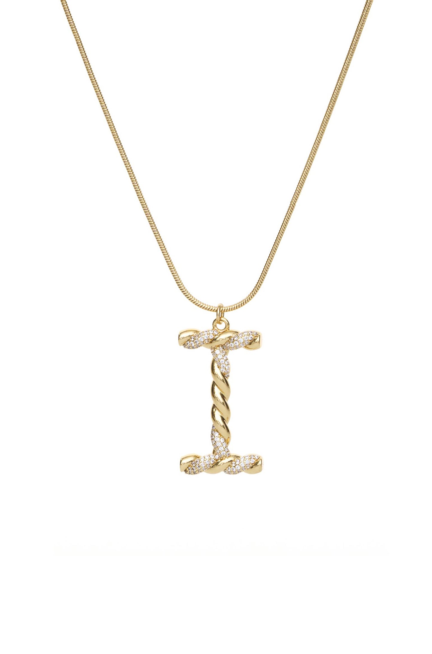 Twisted Crystal Initial 18k Gold Plated Necklace letter I
