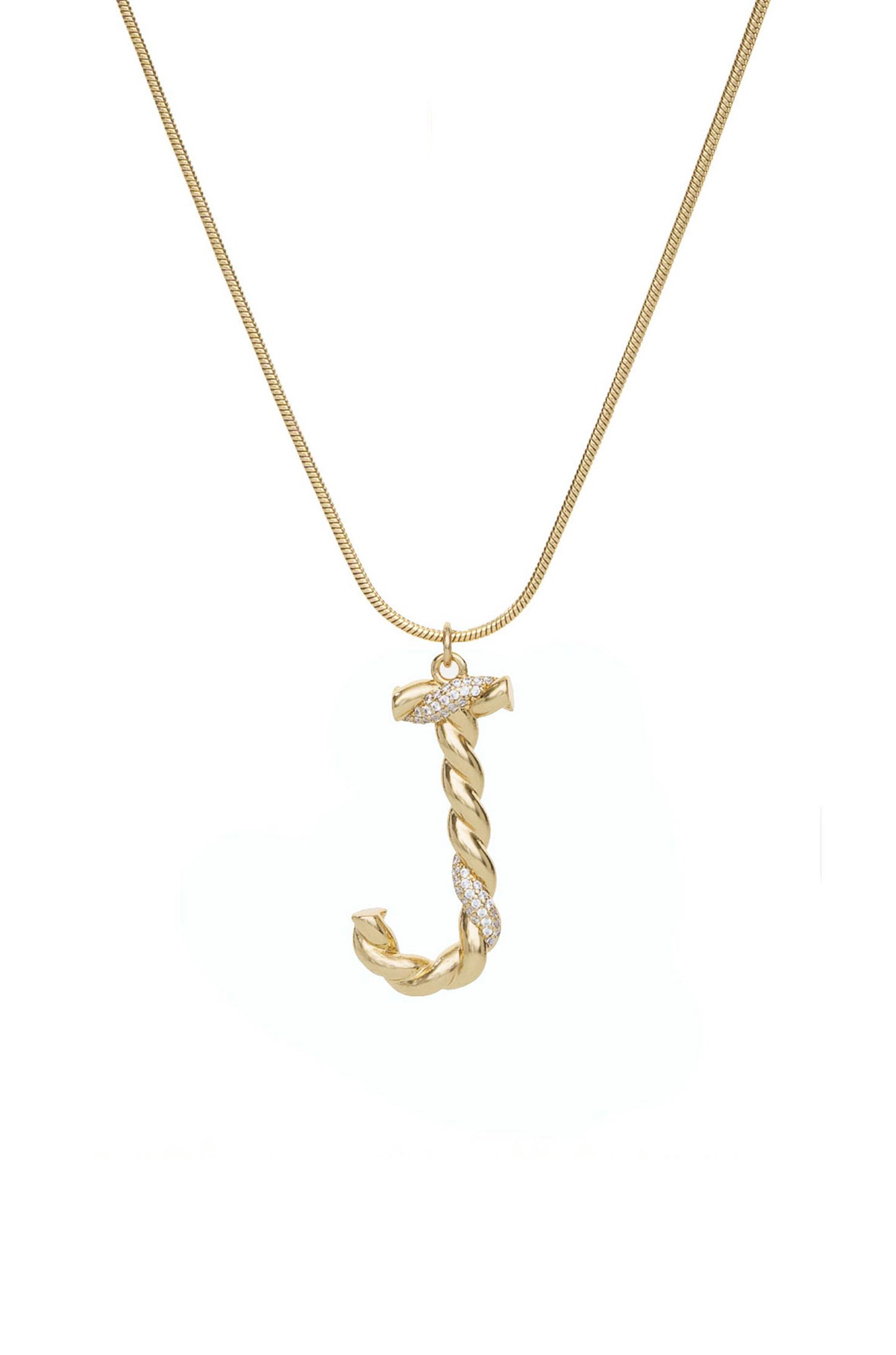 Twisted Crystal Initial 18k Gold Plated Necklace letter J