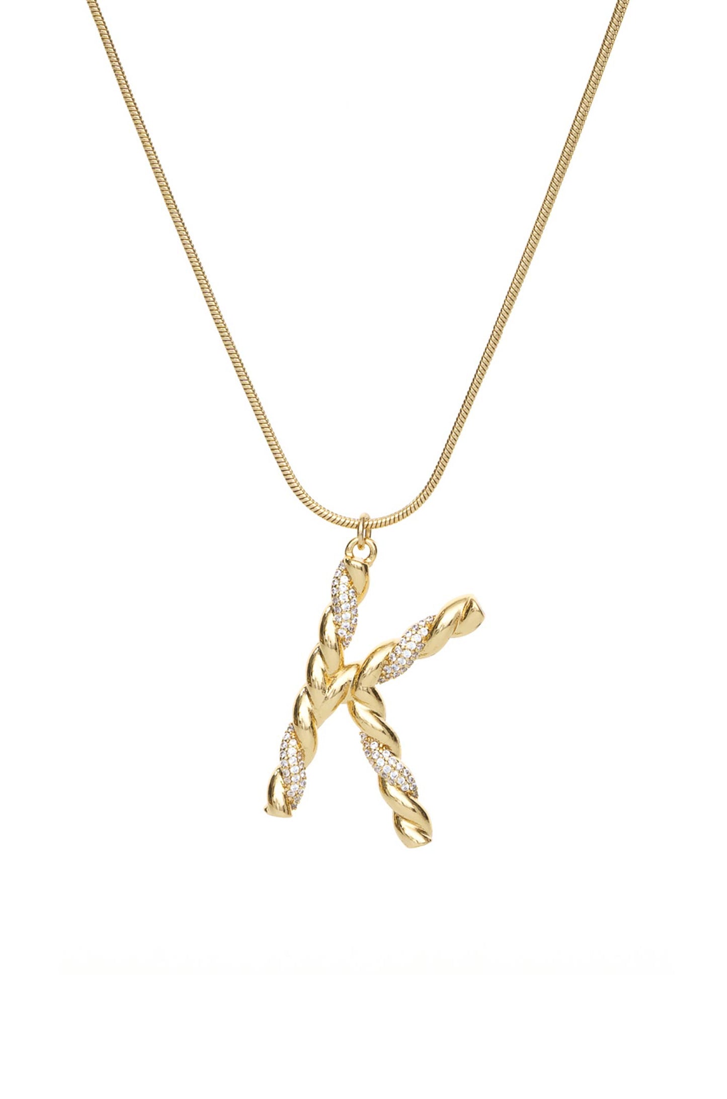 Twisted Crystal Initial 18k Gold Plated Necklace letter K