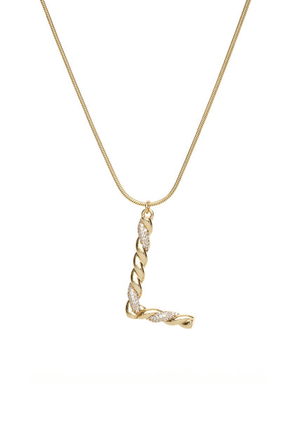 Twisted Crystal Initial 18k Gold Plated Necklace letter L