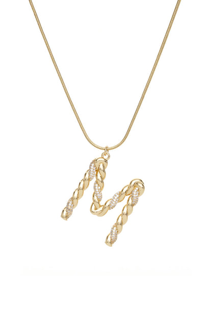 Twisted Crystal Initial 18k Gold Plated Necklace letter M