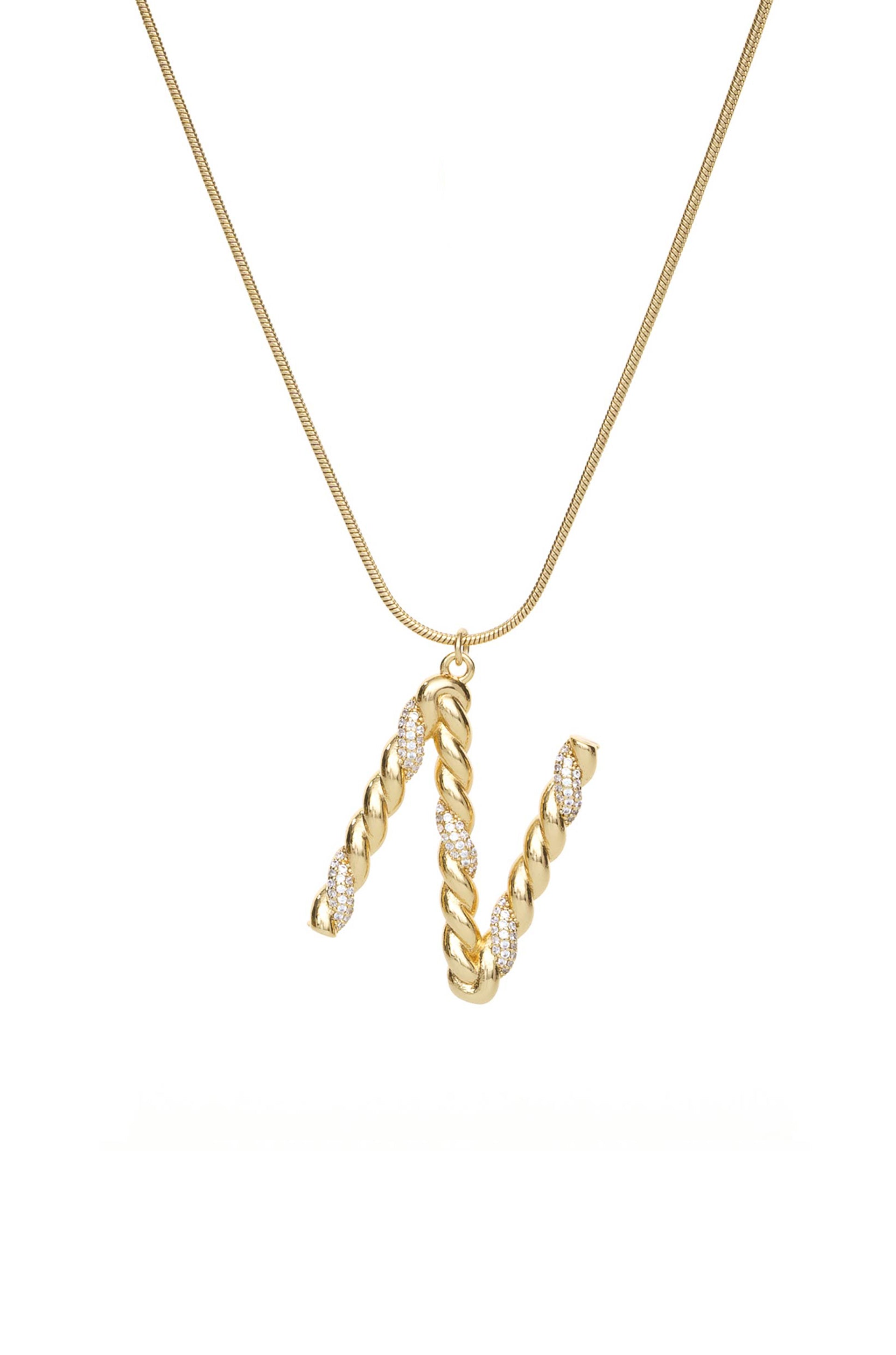 Twisted Crystal Initial 18k Gold Plated Necklace letter N