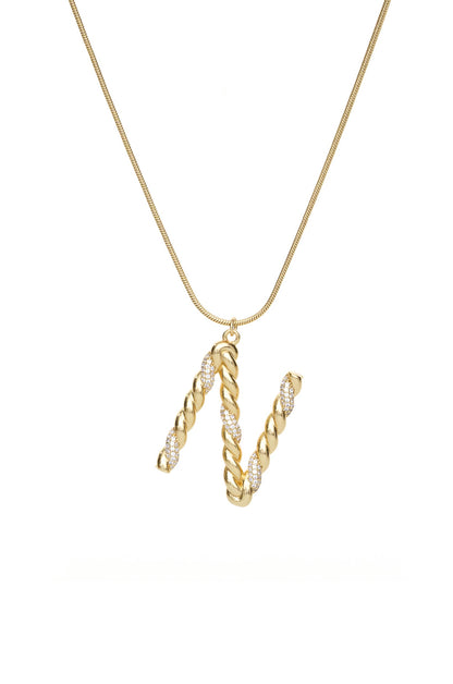 Twisted Crystal Initial 18k Gold Plated Necklace letter N
