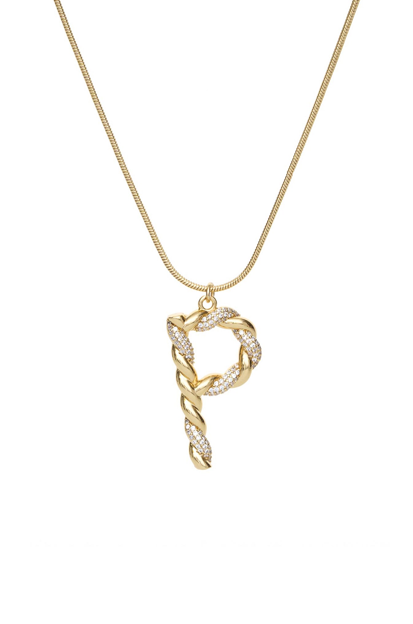 Twisted Crystal Initial 18k Gold Plated Necklace letter P