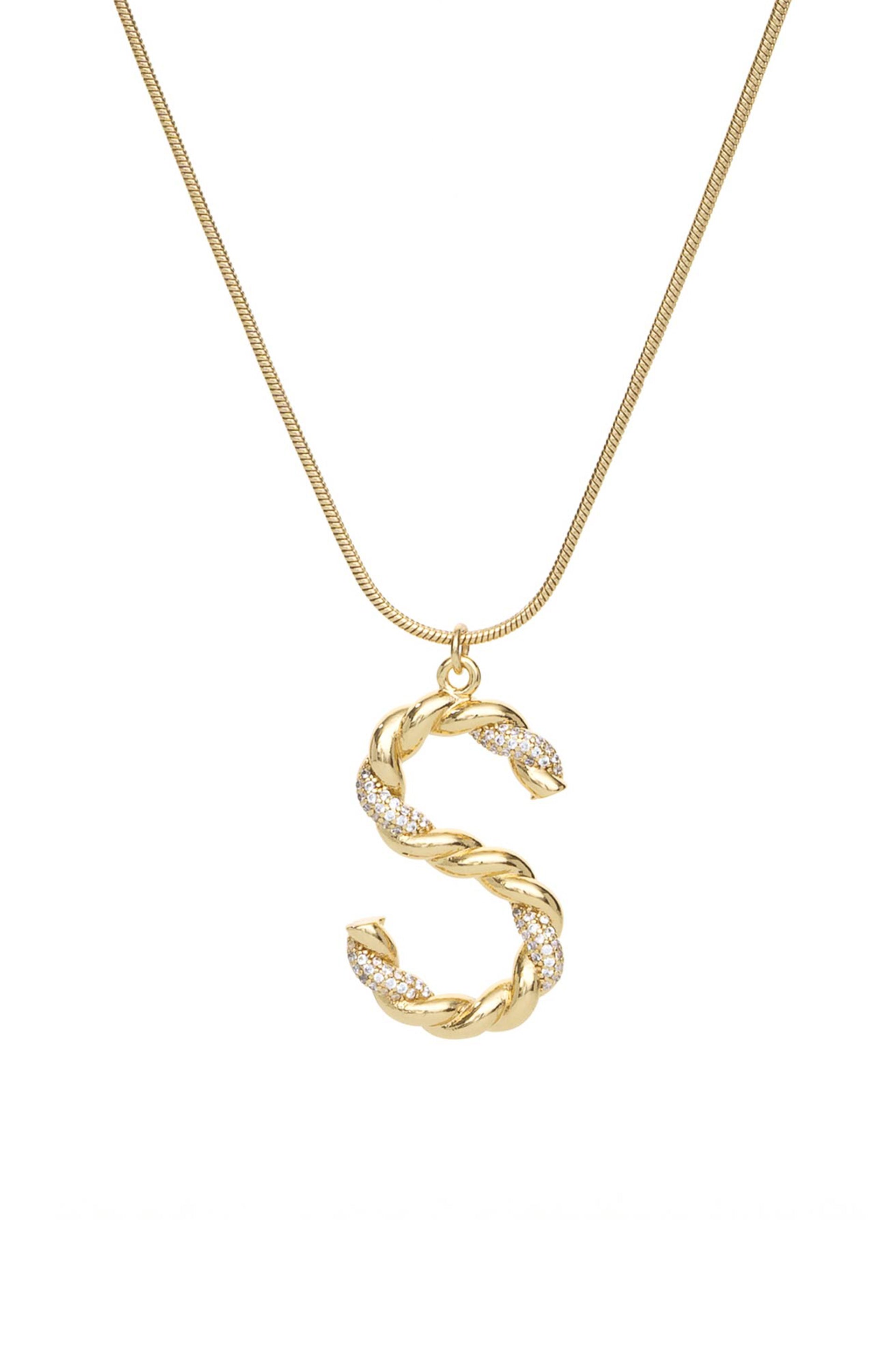 Twisted Crystal Initial 18k Gold Plated Necklace letter S