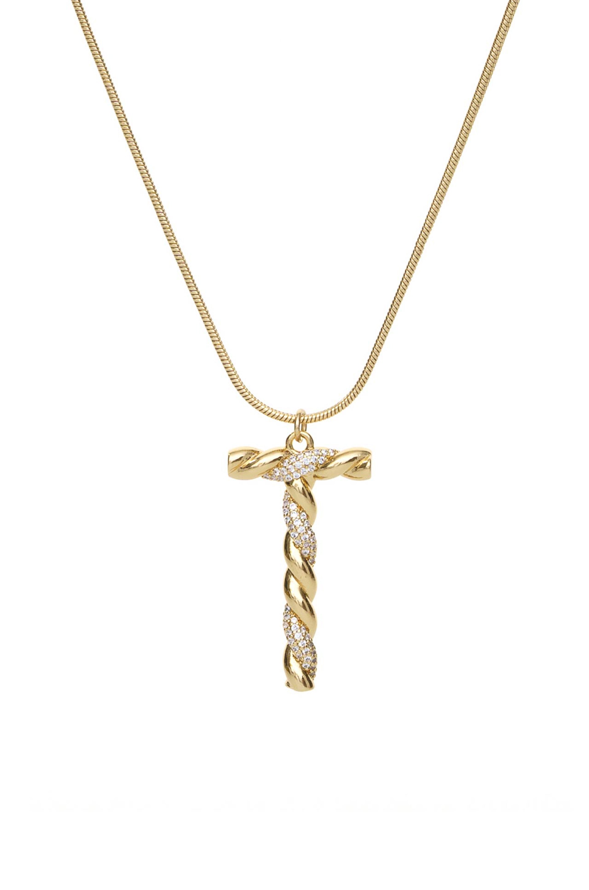Twisted Crystal Initial 18k Gold Plated Necklace letter T