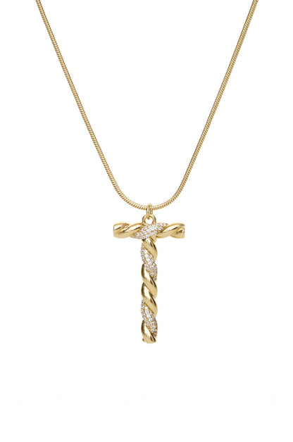 Twisted Crystal Initial 18k Gold Plated Necklace letter T