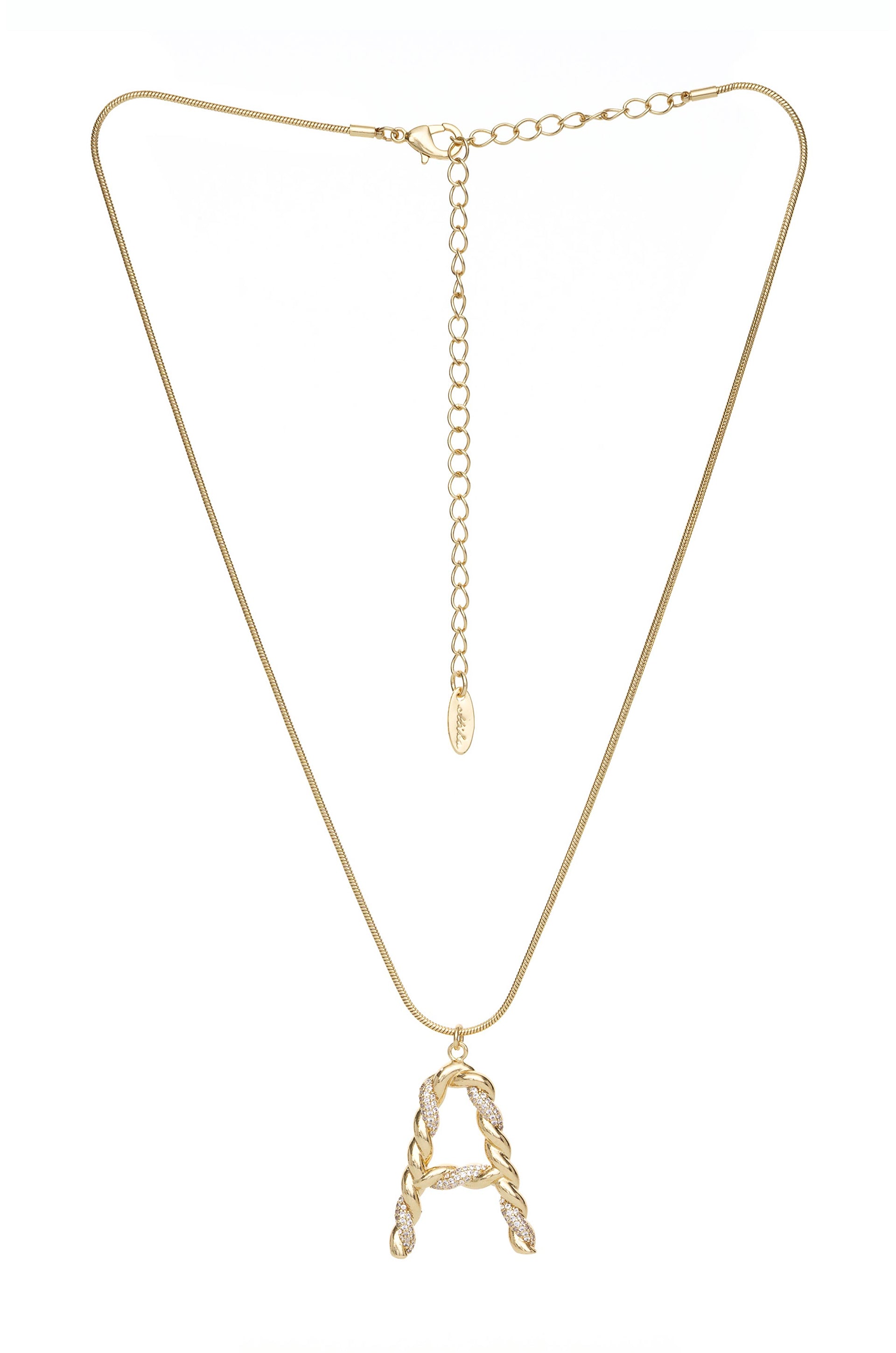Twisted Crystal Initial 18k Gold Plated Necklace letter A full shot