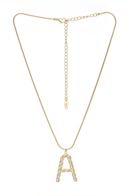 Twisted Crystal Initial 18k Gold Plated Necklace letter A full shot