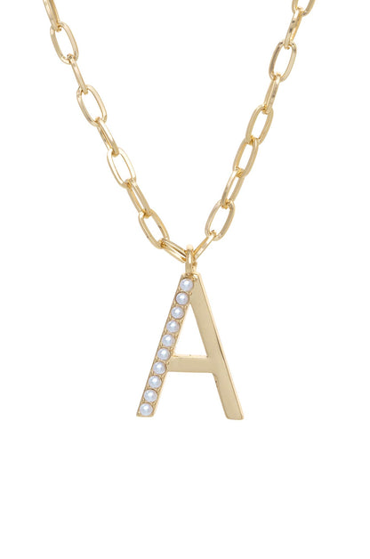 Pearl Initial 18k Gold Plated Necklace letter A