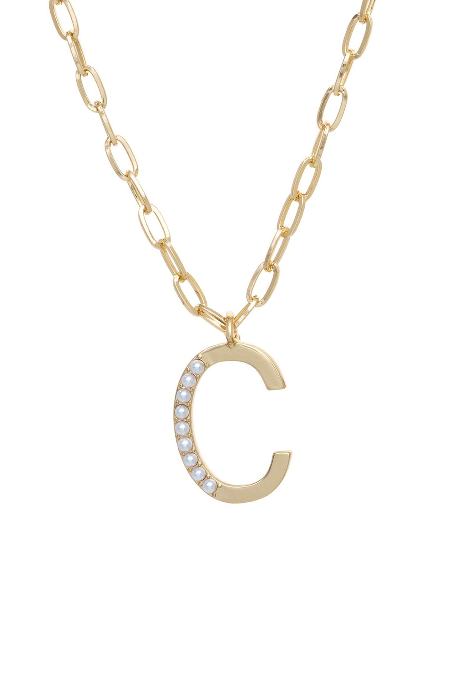 Pearl Initial 18k Gold Plated Necklace letter C
