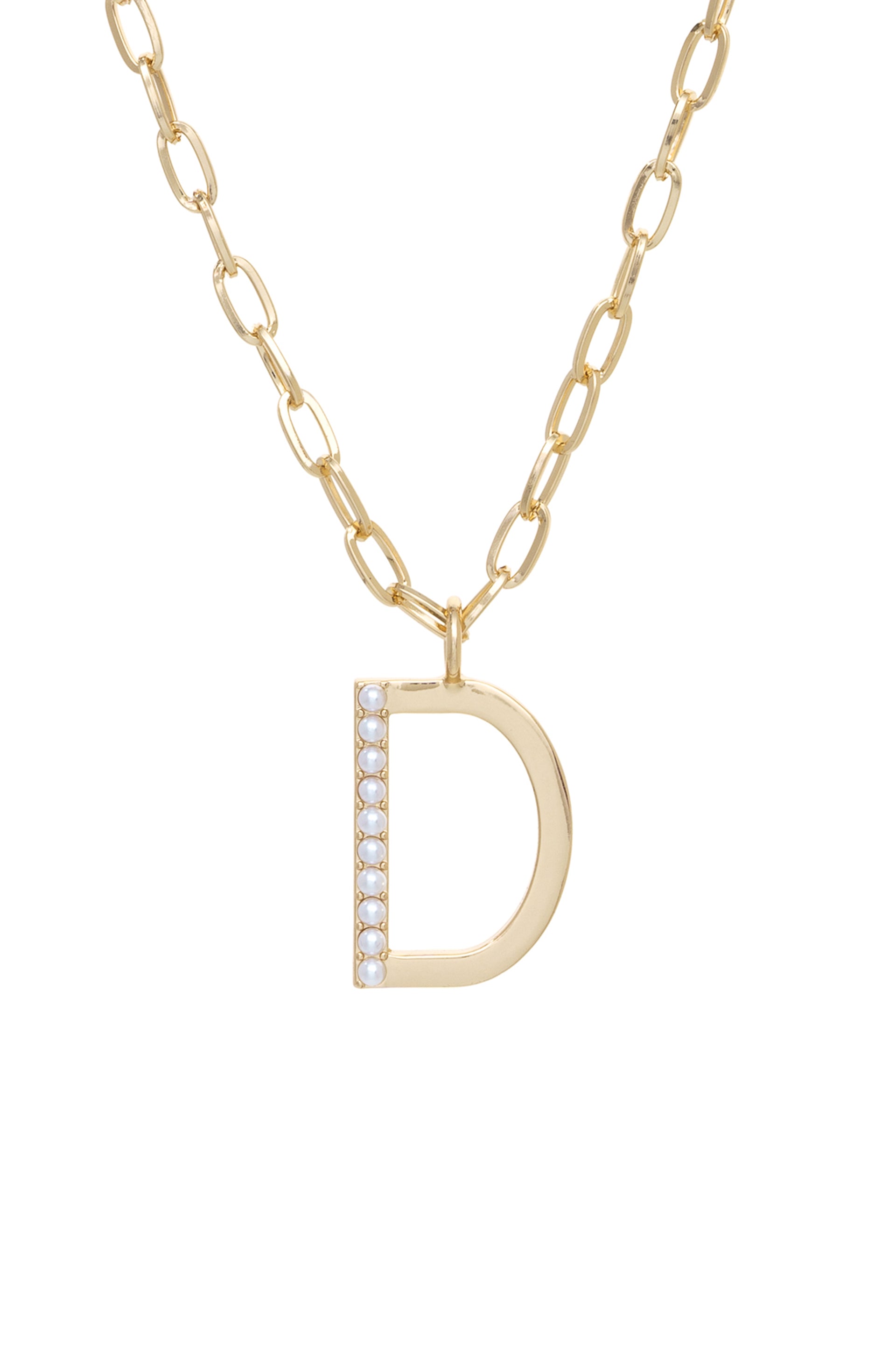 Pearl Initial 18k Gold Plated Necklace letter D
