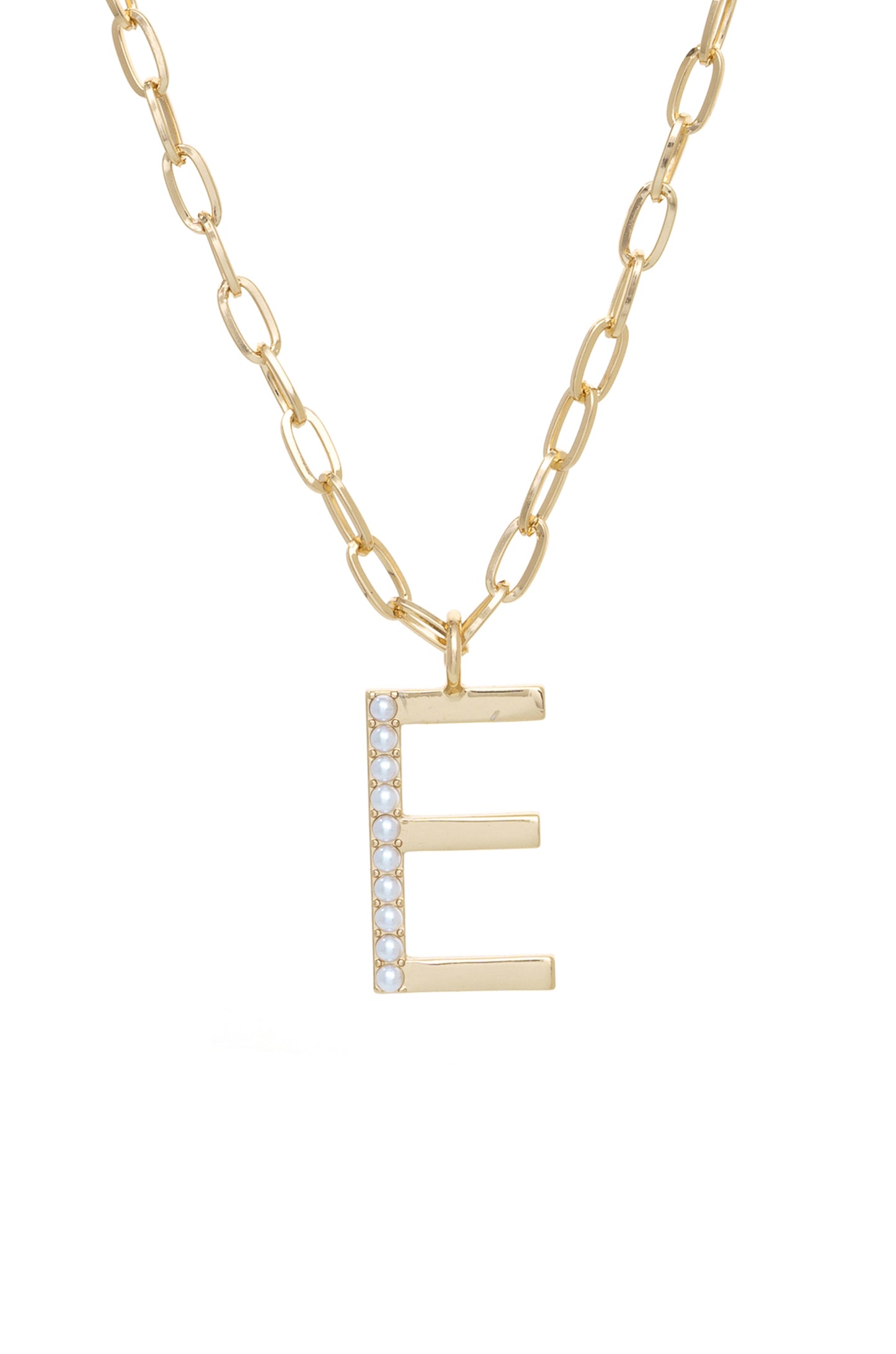 Pearl Initial 18k Gold Plated Necklace letter E