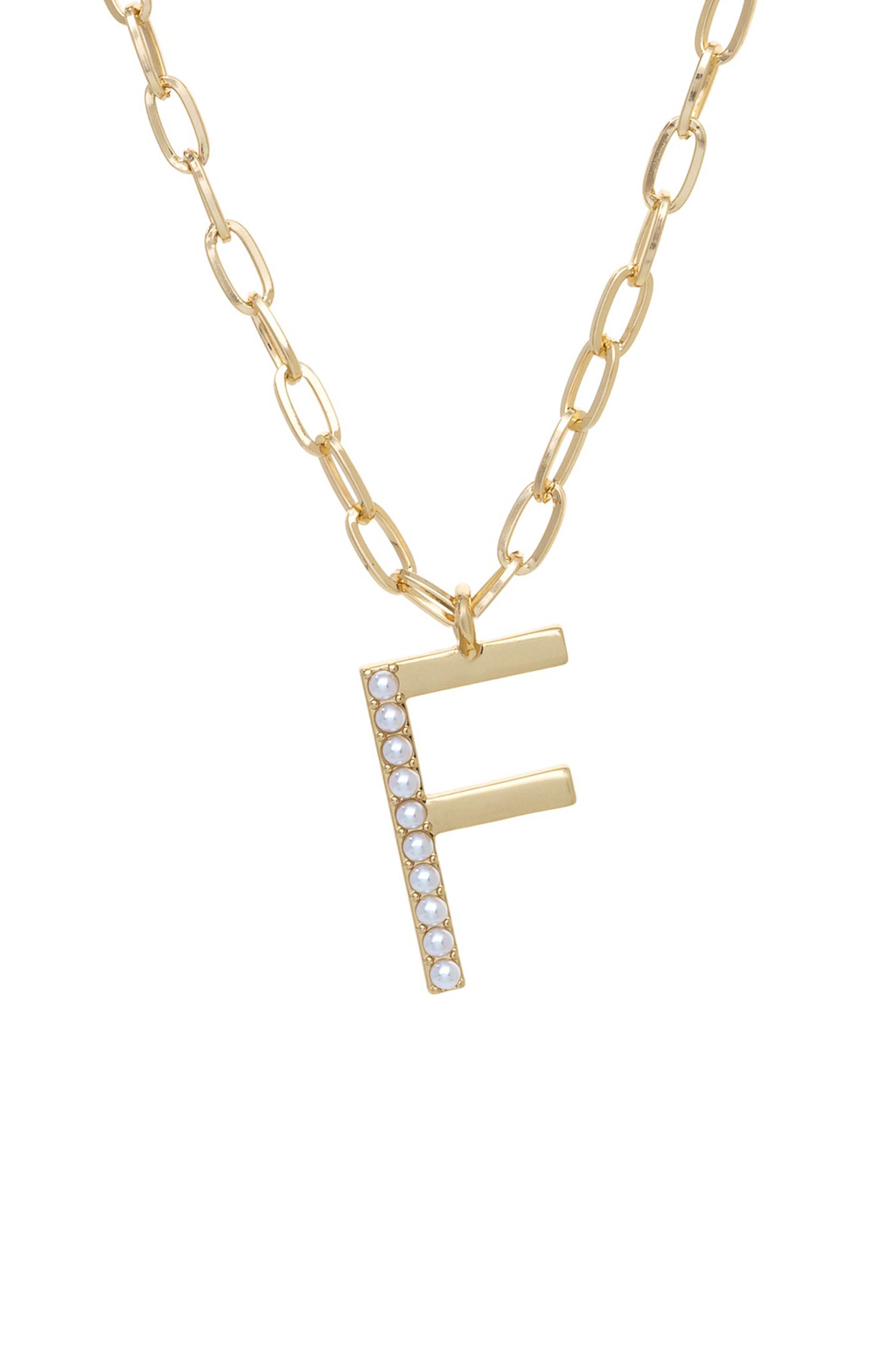 Pearl Initial 18k Gold Plated Necklace letter F