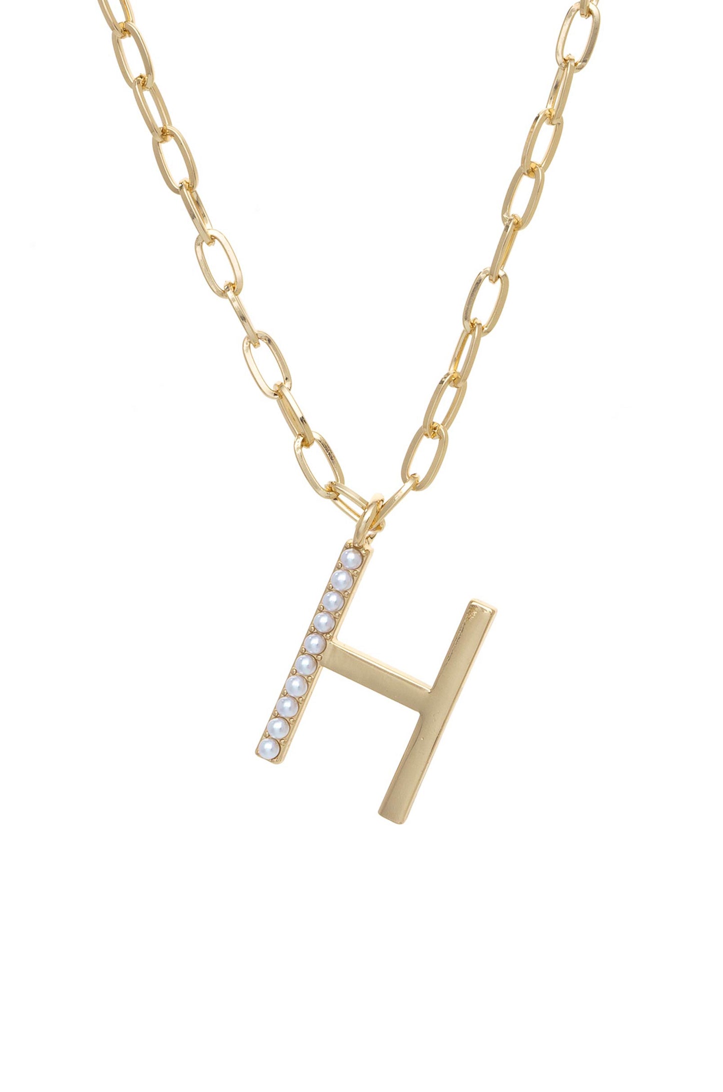 Pearl Initial 18k Gold Plated Necklace letter H