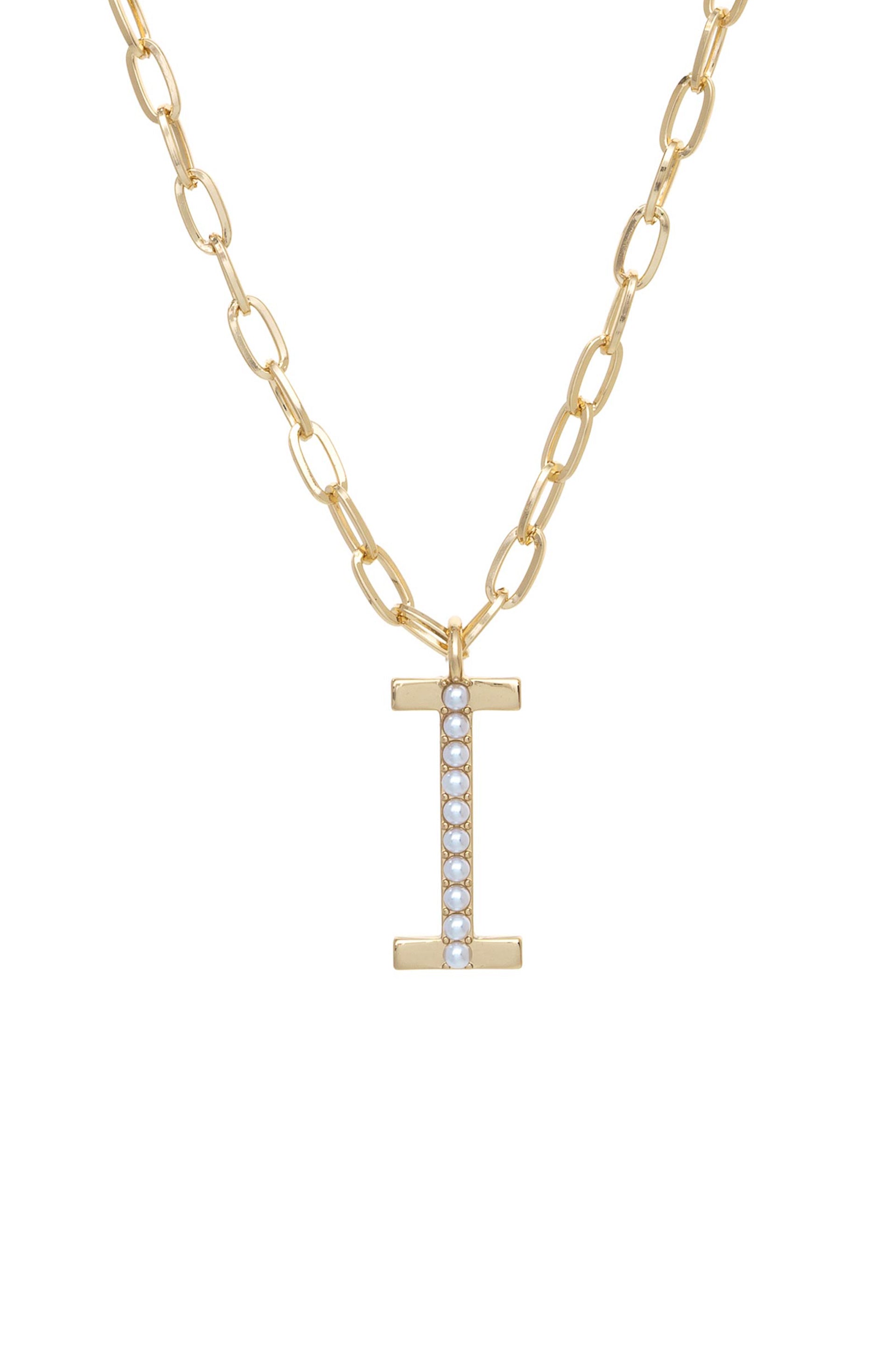 Pearl Initial 18k Gold Plated Necklace letter I