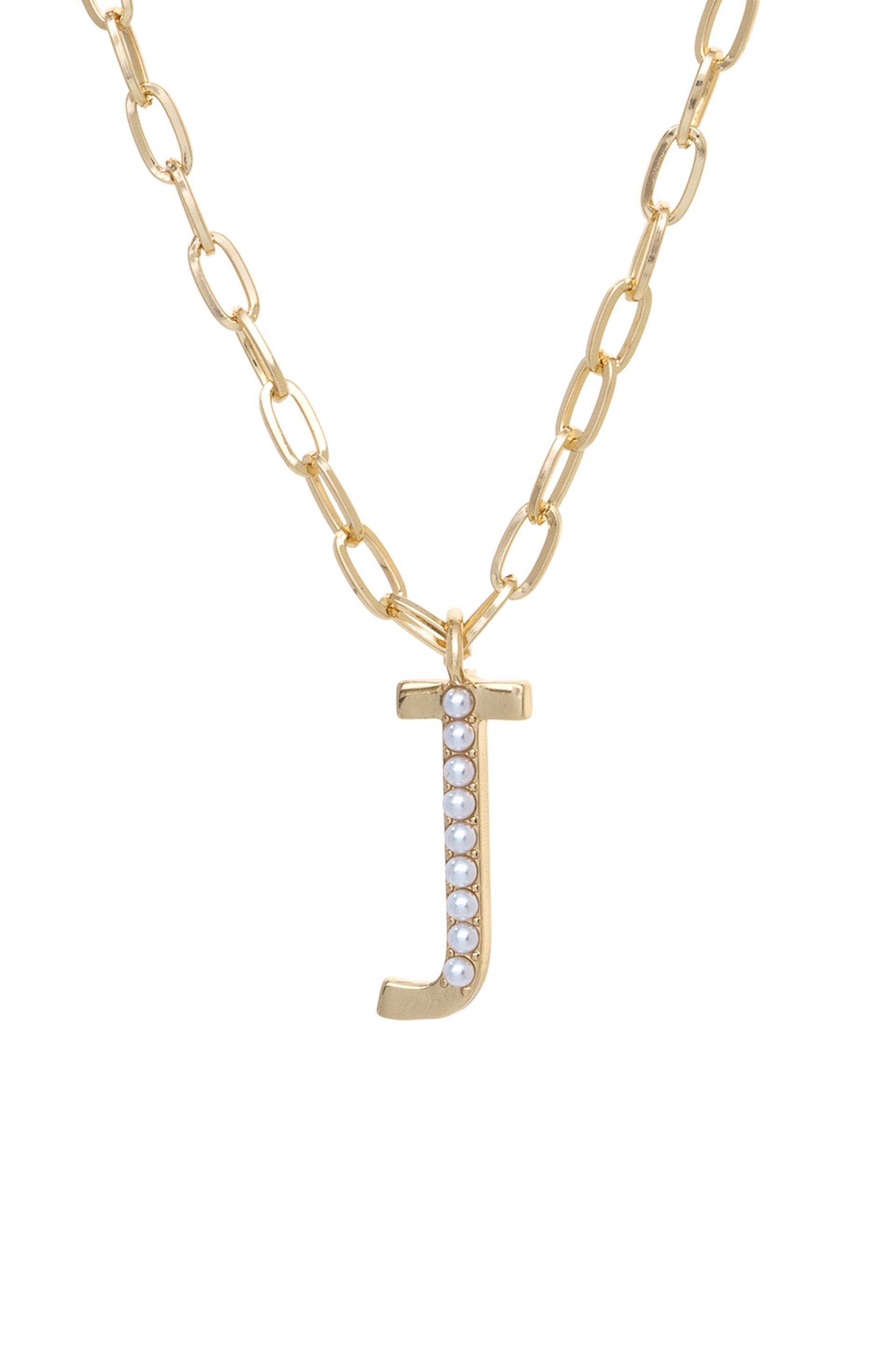 Pearl Initial 18k Gold Plated Necklace letter J