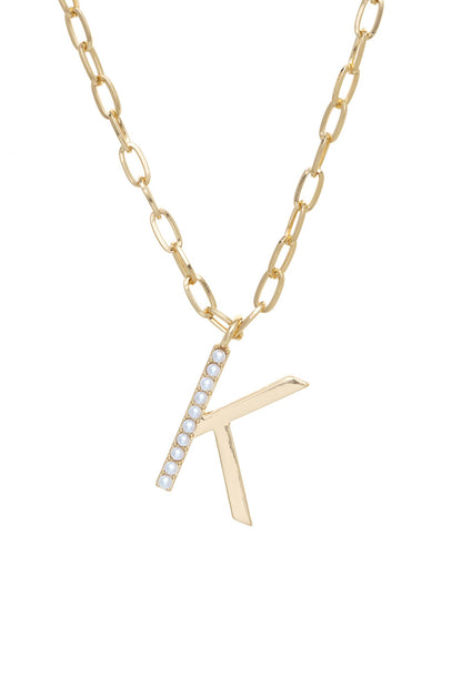 Pearl Initial 18k Gold Plated Necklace letter K