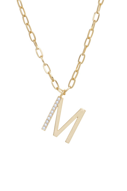 Pearl Initial 18k Gold Plated Necklace letter M