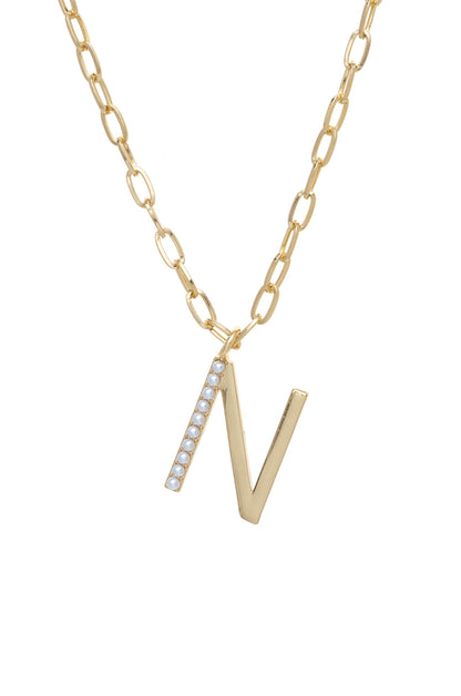 Pearl Initial 18k Gold Plated Necklace letter N