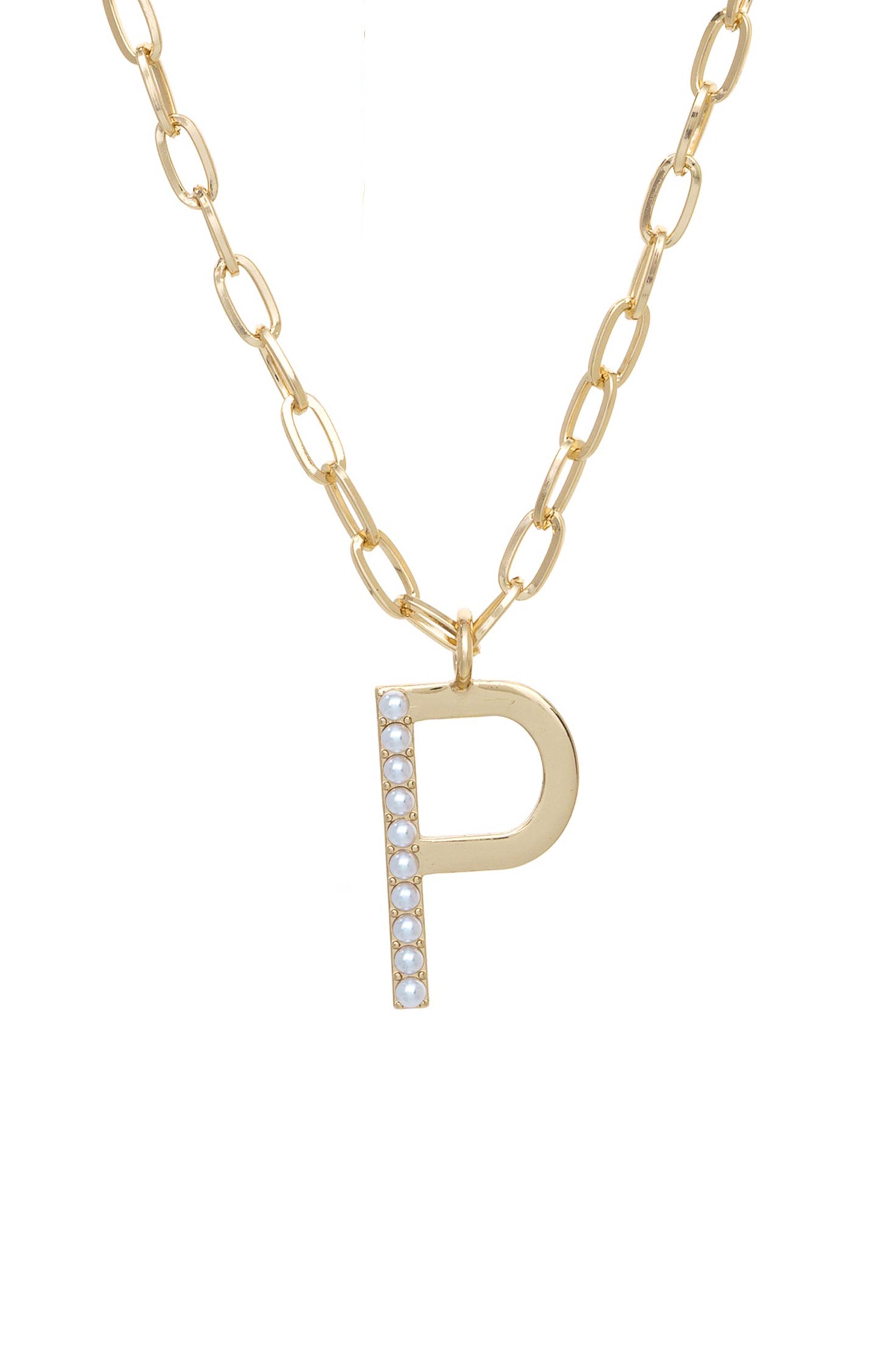 Pearl Initial 18k Gold Plated Necklace letter P