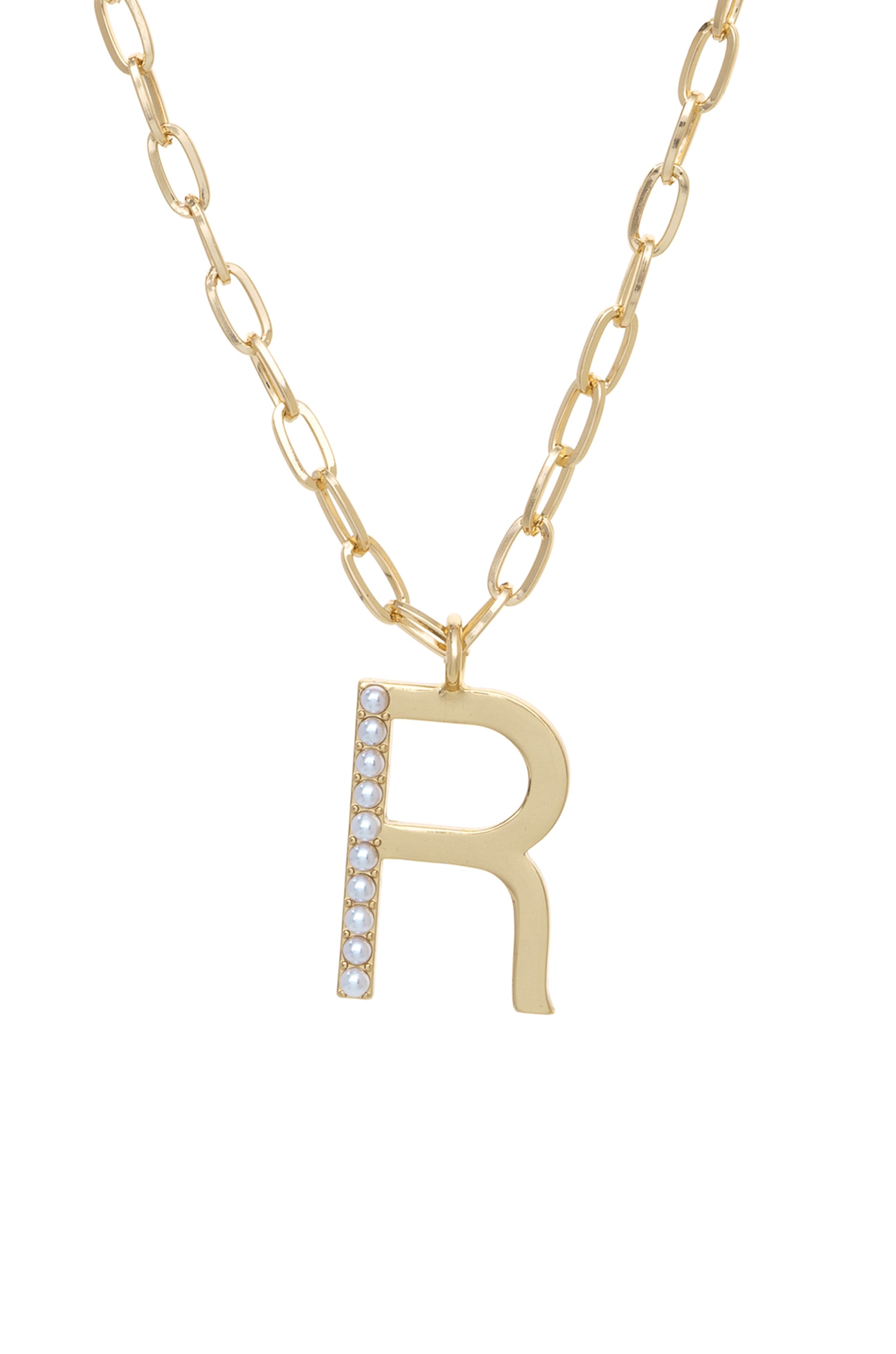 Pearl Initial 18k Gold Plated Necklace letter R