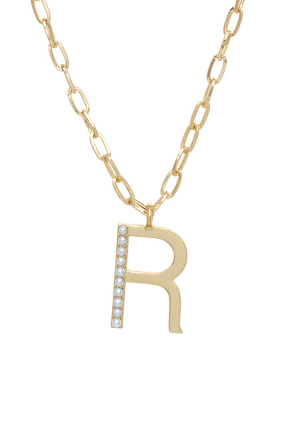 Pearl Initial 18k Gold Plated Necklace letter R