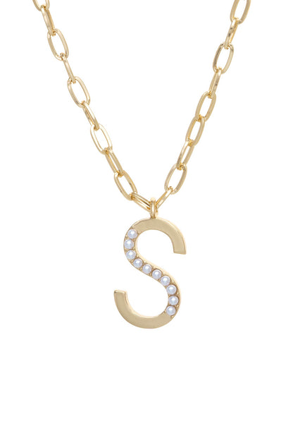 Pearl Initial 18k Gold Plated Necklace letter S