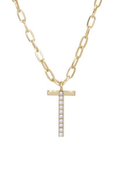 Pearl Initial 18k Gold Plated Necklace letter T